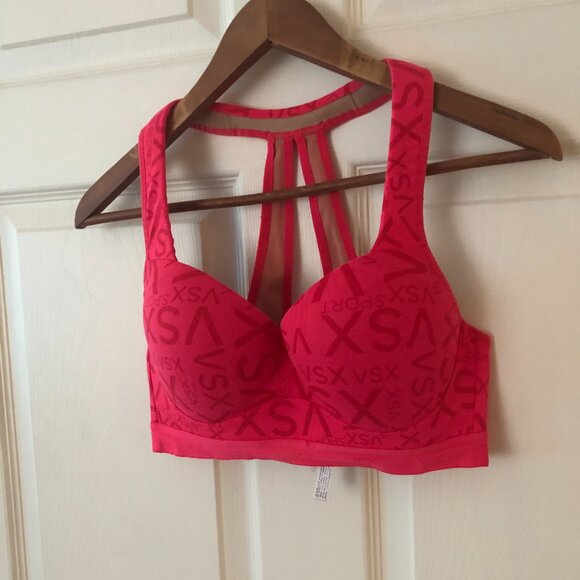 VSX SPORT Push Up Bra 34C Neon Pink Logo Monogram Activewear Gym Aesthetic - Picture 3 of 8